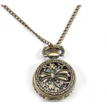 Vintage Fullmetal Alchemist Antique Alloy Carved Dragonfly Flower Necklace Pedant Quartz Pocket Watch